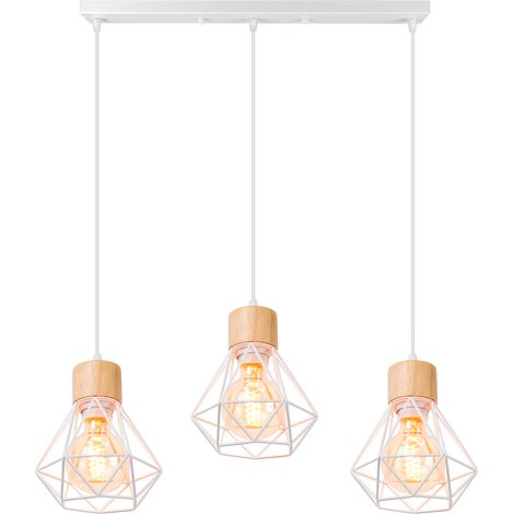 Vintage Pendant Light Retro Pendant Light White 3 Lights Ceiling Light Modern Indoor Pendant Light Metal Wood Pendant Lights
