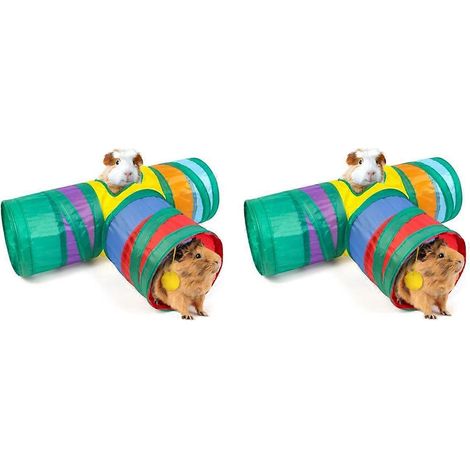 Lot de 2 jouets pour hamsters, tunnel pour rats, tunnel pour cochons d'Inde, jouets pour petits animaux, jouet tunnel à 3 entrées pour hamsters (1/4)