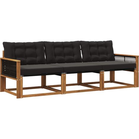 Set di divani da esterno con cuscino 3 pz  Salotto da Giardino Naturale e Nero (1/5)