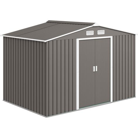 Cabane de rangement avec porte coulissanteen 2,77 x 1,95 x 1,92cm Métal gris
