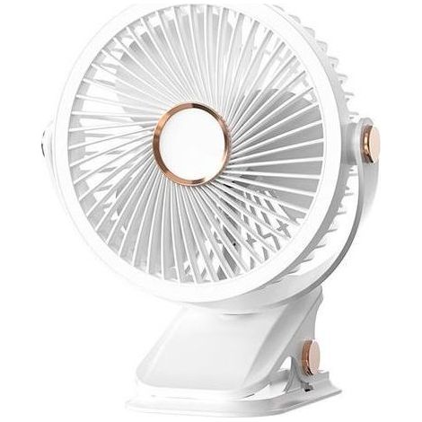 Wiederaufladbarer, tragbarer Ventilator mit 720° verstellbarem Winkel und LED-Licht, kleiner USB-Ventilator für den persönlichen Gebrauch, batteriebetrieben, weiß (1/5)