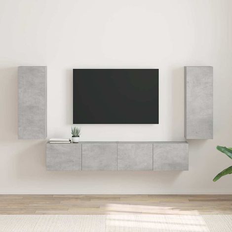 Meuble TV mural 2 pcs-Banc TV-Meuble Télé Béton 30 x 31 x 80 cm Bois d'ingénierie (1/5)