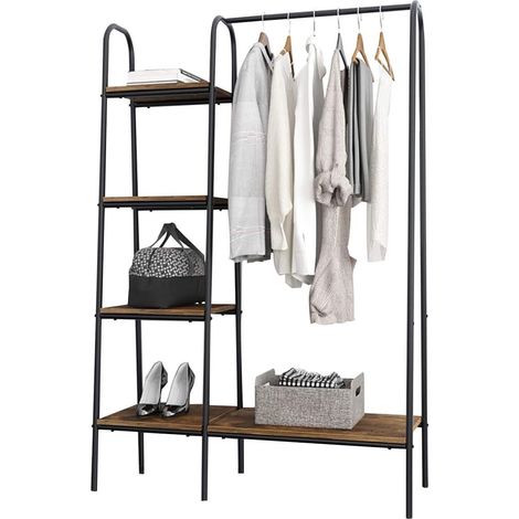 NEED Porte-manteau armoire porte-manteau en métal avec support de rangement et tringle à suspendre noir (1/5)