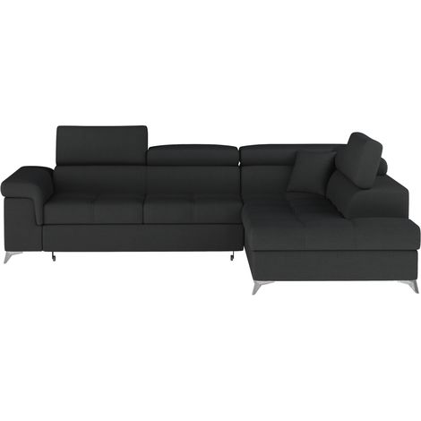Canapé d'angle convertible PALAZZO 4 places noir – angle droit avec 1 coussin (1/5)