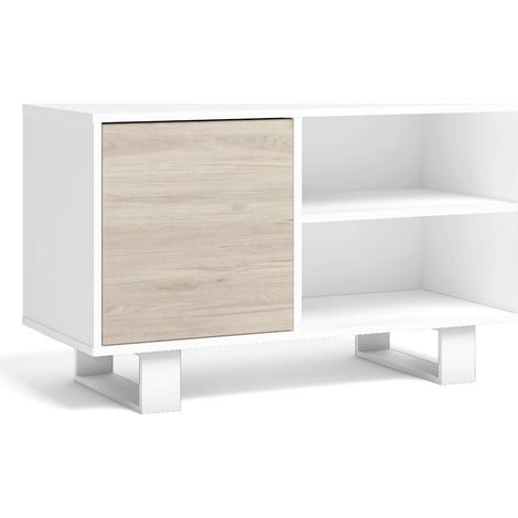 Skraut Home - Mobile TV 100 con porta a sinistra, salotto soggiorno, Modello WIND, colore struttura Bianco, colore porta Rovere, dimensioni 95x40x57cm di altezza. (1/5)
