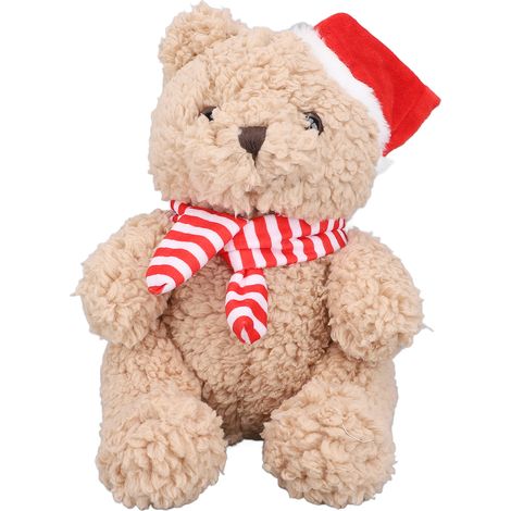 Ours en peluche de noël 9,06 pouces, chapeau de père noël mignon, Animal en peluche, décoration de poupée pour écharpe rayée rouge (1/5)