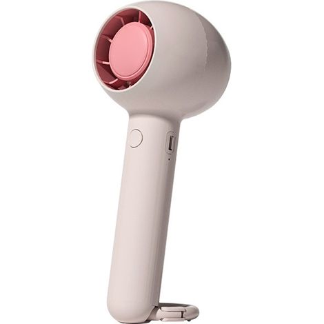 Mini ventilateur portable rechargeable puissant, avec crochet mousqueton, pied stable, plastique rose, idéal pour randonnée et escalade en extérieur (1/5)