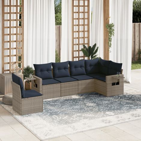 Ensemble canapé de jardin 6 pièces en résine tressée gris avec coussins - PANGIVO (1/5)