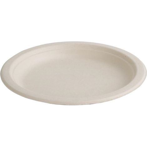 Assiettes rondes compostables en bagasse coloris naturel 260mm (lot de 50) - FIESTA COMPOSTABLE (1/5)