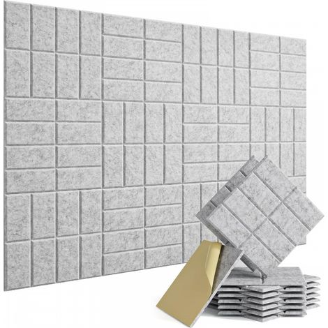 12 panneaux muraux insonorisants autocollants, panneaux insonorisants à rainures carrées, gris clair, 3030 cm (avec support adhésif) (1/5)
