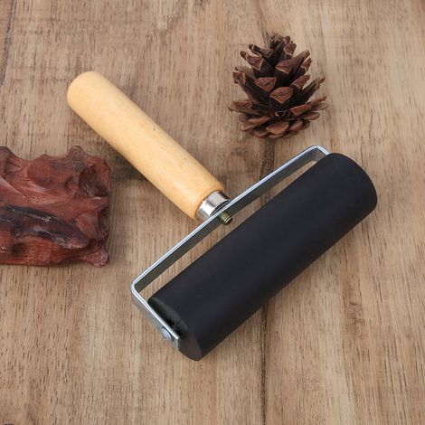 Rouleau d'impression à encre avec manche en bois et panneau en bois d'hévéa pour outils d'impression artistique