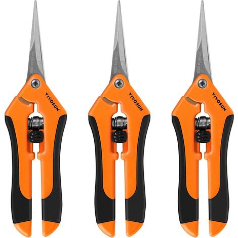 Lot de 3 Sécateur de Jardin 17 cm, Poignée Ergonomique, Lame Droite en Acier Inoxydable avec Revêtement en Titane, Poignée Verrouillable, Convient aux Fleurs, Roses, Fruits et Plantes, Orange (1/5)