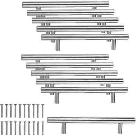 10 Poignées de Cuisine Argent, Poignées D'armoire Creuses Brossées, Poignées de Porte en Acier Inoxydable, avec Vis, Distance de Perçage 96 mm, pour Armoire Tiroir Armoire Porte D'armoire (1/5)