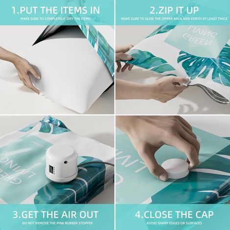 Lot de 3 sacs de rangement sous vide épais avec pompe à air électrique, 6080 cm (feuille verte)-AquaForge (1/5)