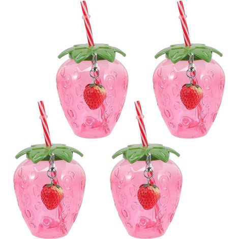 Lot de 4 jolis gobelets à boire à la fraise, parfaits pour les étudiants et pour le thé au lait.-12x10cm (1/4)