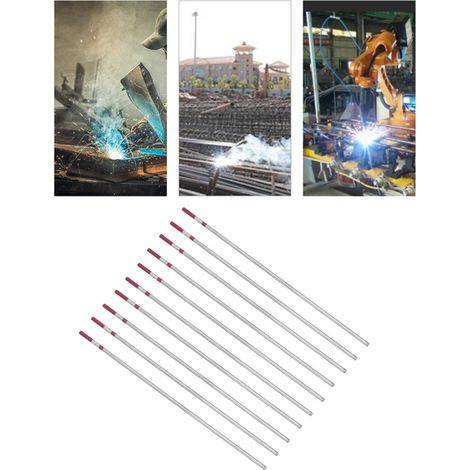 10 Stück/Verkauf von 150 mm langen, rotspitzigen Wolfram-Elektrodenstäben für das WIG-Schweißen, 2,4 mm Durchmesser. (1/5)