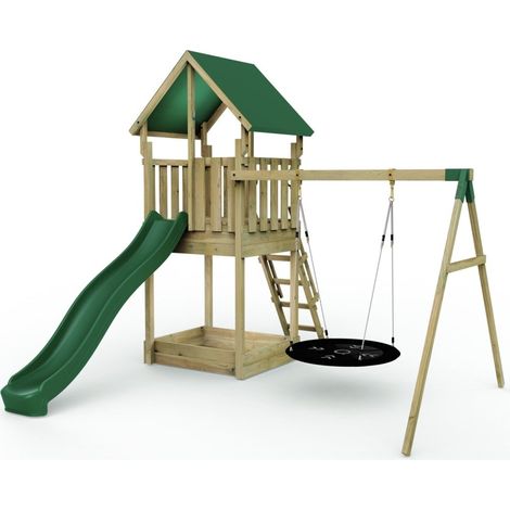 Rebo Modular Wooden Climbing Frame Adventure Playset - Swing Charnwood