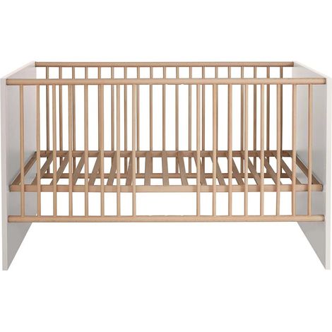 Lit à barreaux 70x140 cm mélaminé blanc et bois clair Mathys (1/5)