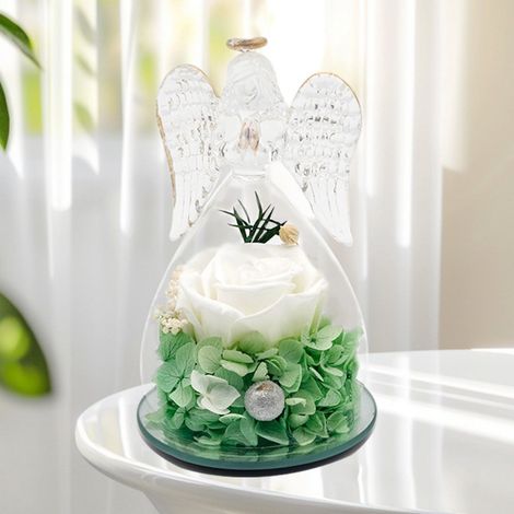 Rose Préservee - Dôme En Verre Avec Figurine D'Ange Et Éclairage LED - Décor Intérieur Pour Fêtes Et Cadeaux - 16 x 16 x 24 cm - 1 Pièce (1/5)