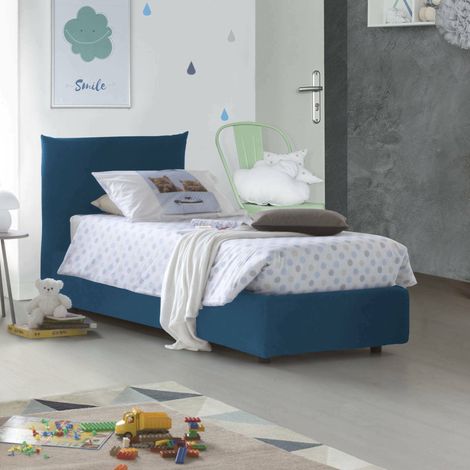Dmora - Einzelbett Dbeccar, Containerbett mit Stoffbespannung, 100% Made in Italy, Frontöffnung, passend für Matratze 80x190 cm, Blau (1/5)