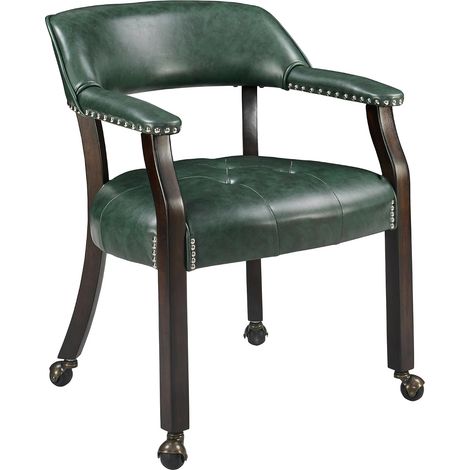 PADMA HOUSE Captain´s Chef-Sessel, Poker- und Spieltischstuhl mit Rollen, großer Esszimmerstuhl, gepolsterter Vintage-Fauteuil für Esszimmer, Büro, Bibliothek und Schminkplatz (XXY-1910-GN) (1/5)