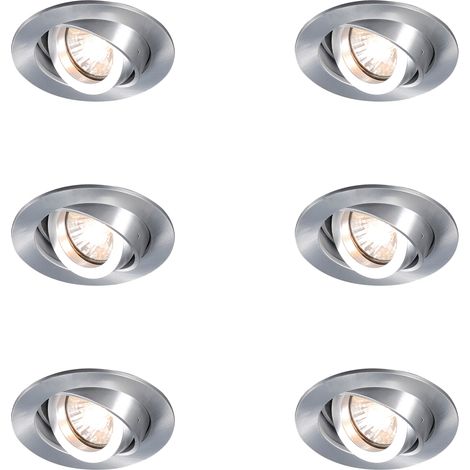 QAZQA Juego de 6 focos empotrables orientables modernos - Club Acero Adecuado para LED Max. 1 x 50 Watt