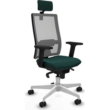 Horna sincro malla gris similpiel verde botella brazos 2D base blanca cabecero 2D ruedas 65mm nailon (1/5)