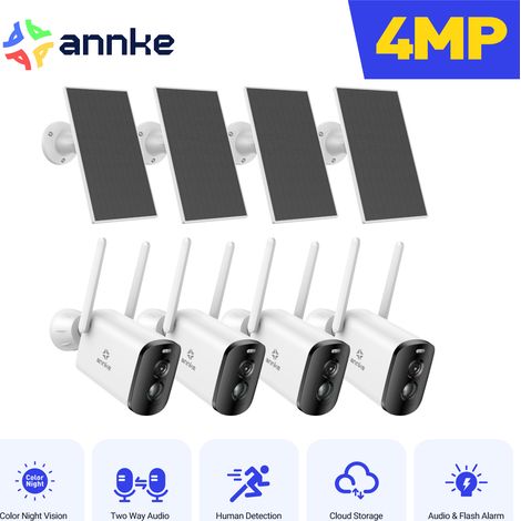 ANNKE 4MP WiFi Solar Cámara de seguridad inalámbrica exterior visión nocturna a color detección movimiento audio bidireccional,4PCS (1/5)