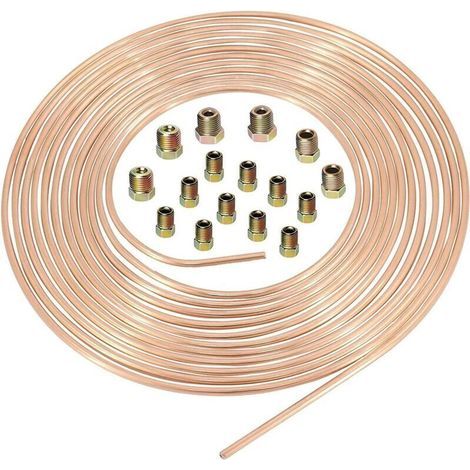 Tuyau de Frein en Cuivre Revêtement 25ft/7.62m Ø 4.75mm.Kit de Conduite Générale de Frein Replacement 3/16".Auto Tube Tuyau de Carburant Frein pour Automobile avec 16 Raccords (1/4)