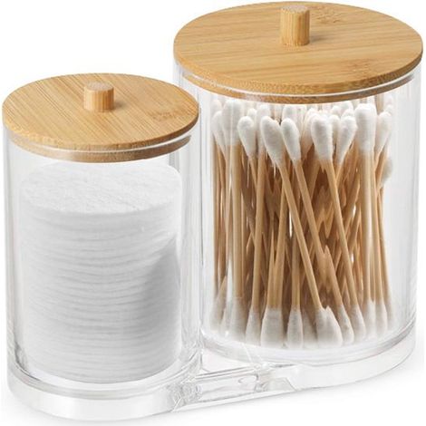 Aufbewahrungsbox für Wattepads Wattepad-Spender-Set Organizer Badezimmerbehälter Wattestäbchenaufbewahrung Wattestäbchenhalter mit Bambusdeckel 5 (1/4)