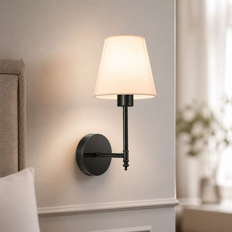 Applique murale LED RGB sans fil, rechargeable USB-C, télécommande, abat-jour tissu et fer, réglable 16 couleurs, doré/noir (1/4)