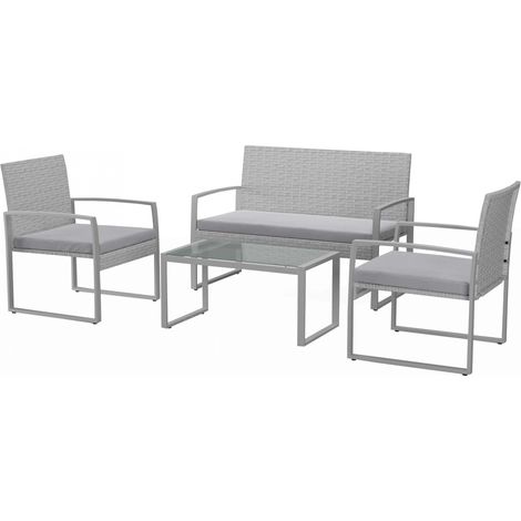 Salotto da giardino basso 4 posti in resina intrecciata ESNA (1/5)
