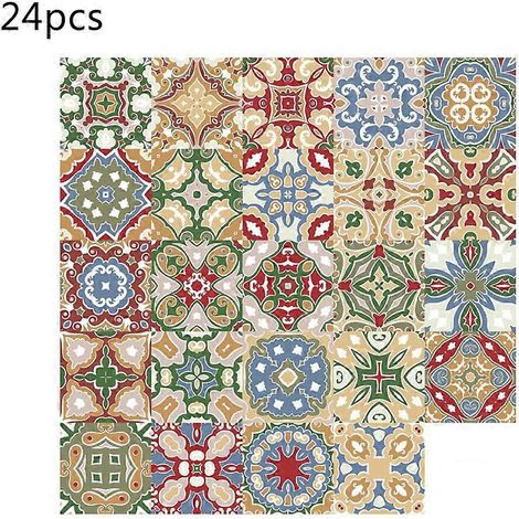 Lot de 24 stickers muraux style marocain, à coller et à décoller, pour décorer votre crédence de cuisine ou salle de bain. (1/4)