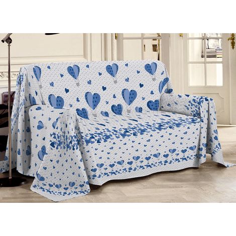 Telo Arredo Linea Pensieri Delicati In Cotone Disegno Mongolfiera Colore Blu, misuraMatrimonialecoloreBlu