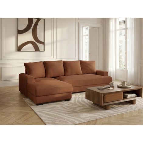 BOBOCHIC - Canapé d'angle convertible coffre CAMPI tissu velours côtelé Angle gauche Orange (1/5)