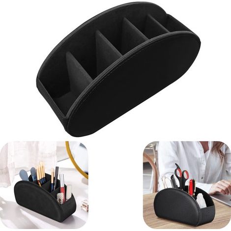 Boîte de rangement en cuir 20 x 10,2 cm - organiseur pour télécommandes, pinceaux et lunettes, noir (1/5)