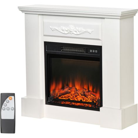 Cheminée électrique 1800 W avec effet flamme, télécommande, minuterie et protection contre la surchauffe - Blanche (1/5)