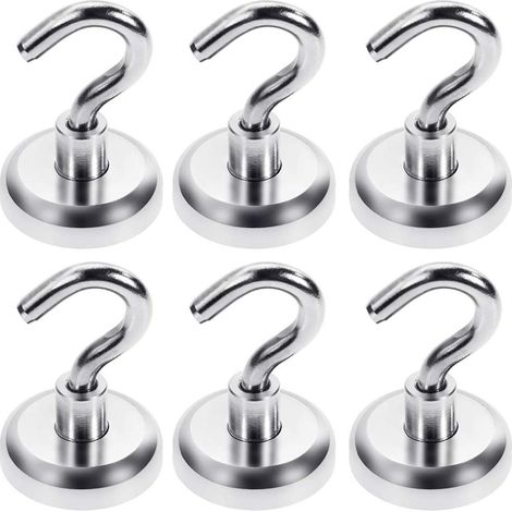Magnetische Haken, 34 kg Saugkraft, Neodym-Magnete, extrem starke Saugkraft, 6er-Packung