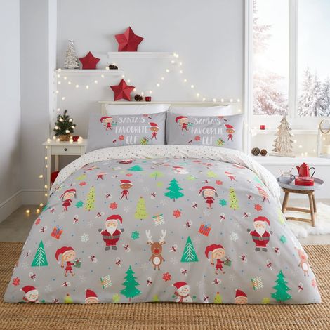 Housse de Couette 230 x 220 cm Réversible 2 Motifs 2 taies d'oreiller incluses Parure de lit Blanche à Pois pour Noël (1/5)
