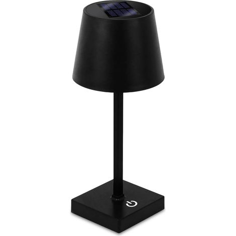 LED Solar Akku Touch Leuchte warm weiß - 26 x 11 cm - Garten Kunststoff Tischlampe in schwarz - Garten Deko Beleuchtung für Terrasse Balkon Lampe dimmbar zum Hinstellen