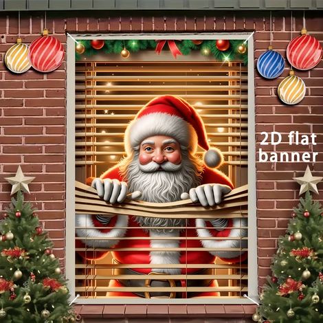 Nouvelle décoration de fenêtre de Noël, tenture Père Noël, décoration de fête, drapeau d'extérieur - 80 x 120 cm (œillets + ruban) - Style 9