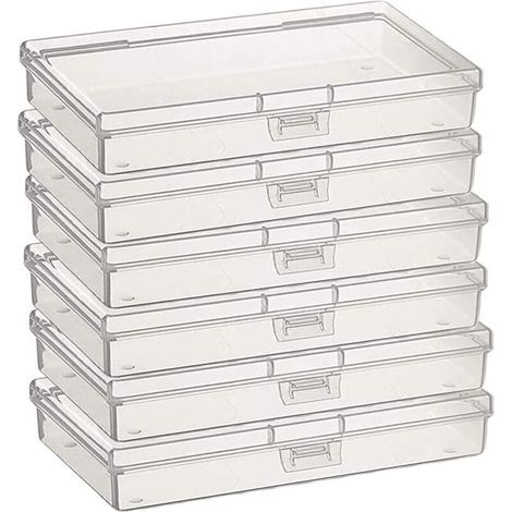Boîtes de Rangement Rectangulaires 6Pcs en Plastique Transparent avec Couvercle pour Petites Perles, Pilules, Herbes, Objets d'artisanat, Bijoux (1/4)