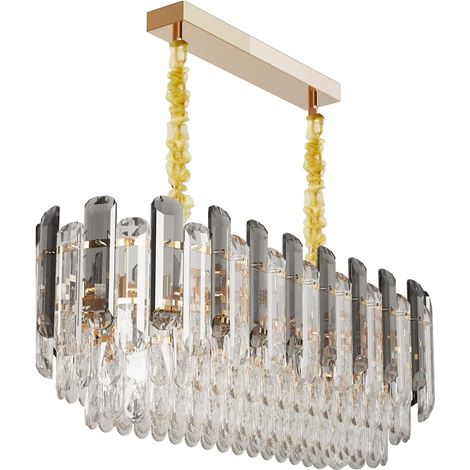 LUVODI Lampara Techo Cristal Led Salon Araña Colgante Lujosa para Comedor Dormitorio, 60x30cm, Gris y Blanco (1/5)