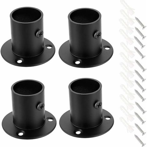 4 Stück Edelstahl-Rohrhalter, Wandmontage-Rohrverbinder mit Schrauben für Duschvorhangstangen (passend für 25 mm/1 Zoll) (Schwarz)