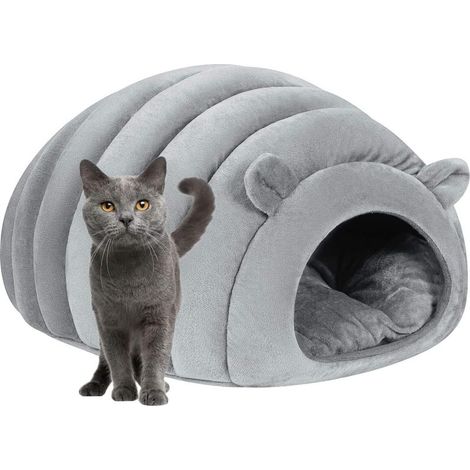 Niche igloo pour chat – Lit douillet en microfibre 38x42x33 cm – Coussin amovible – Fond antidérapant – Pour animaux jusqu'à 9 kg – MezhengAec (1/5)