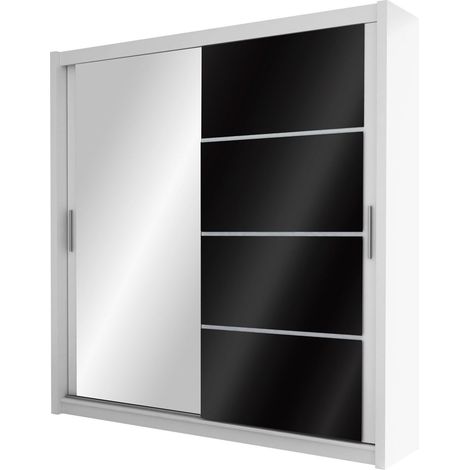 Armario Honolulu 111, Blanco + Negro brillante, 215x203x61cm, Puertas de armario: Correderas, Número de estantes: 8