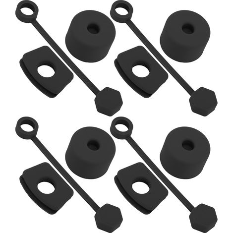 Ensemble de 4 bouchons anti-fuites en silicone pour gobelet, comprenant un couvercle de paille, un bouchon carré et un bouchon rond (noir). (1/5)