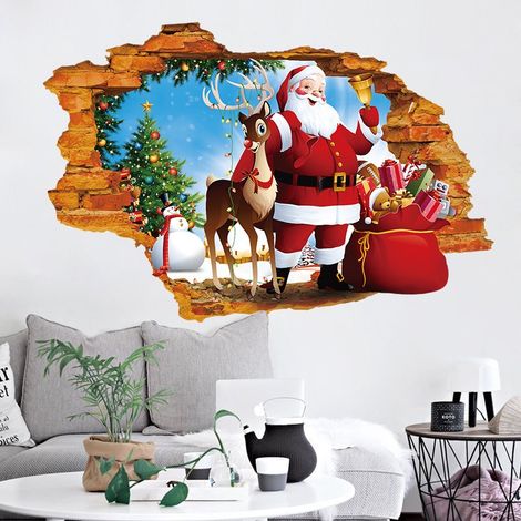 Sticker mural 3D Père Noël pour chambre, salon ou salle à manger - Décoration de Noël chaleureuse (1/5)