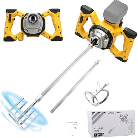 Mélangeur de ciment sans fil compatible avec batterie 20 V, mélangeur à palette sans balais 680 tr/min avec 6 vitesses, agitateur à béton électrique pour mélanger le fourrage mortier, peinture (1/5)