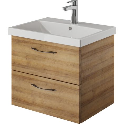 Badezimmer Waschtisch mit Keramik Waschbecken in Riviera Eiche Nb. VILLATORO-66, B/H/T ca. 60/53,2/45 cm (1/5)
